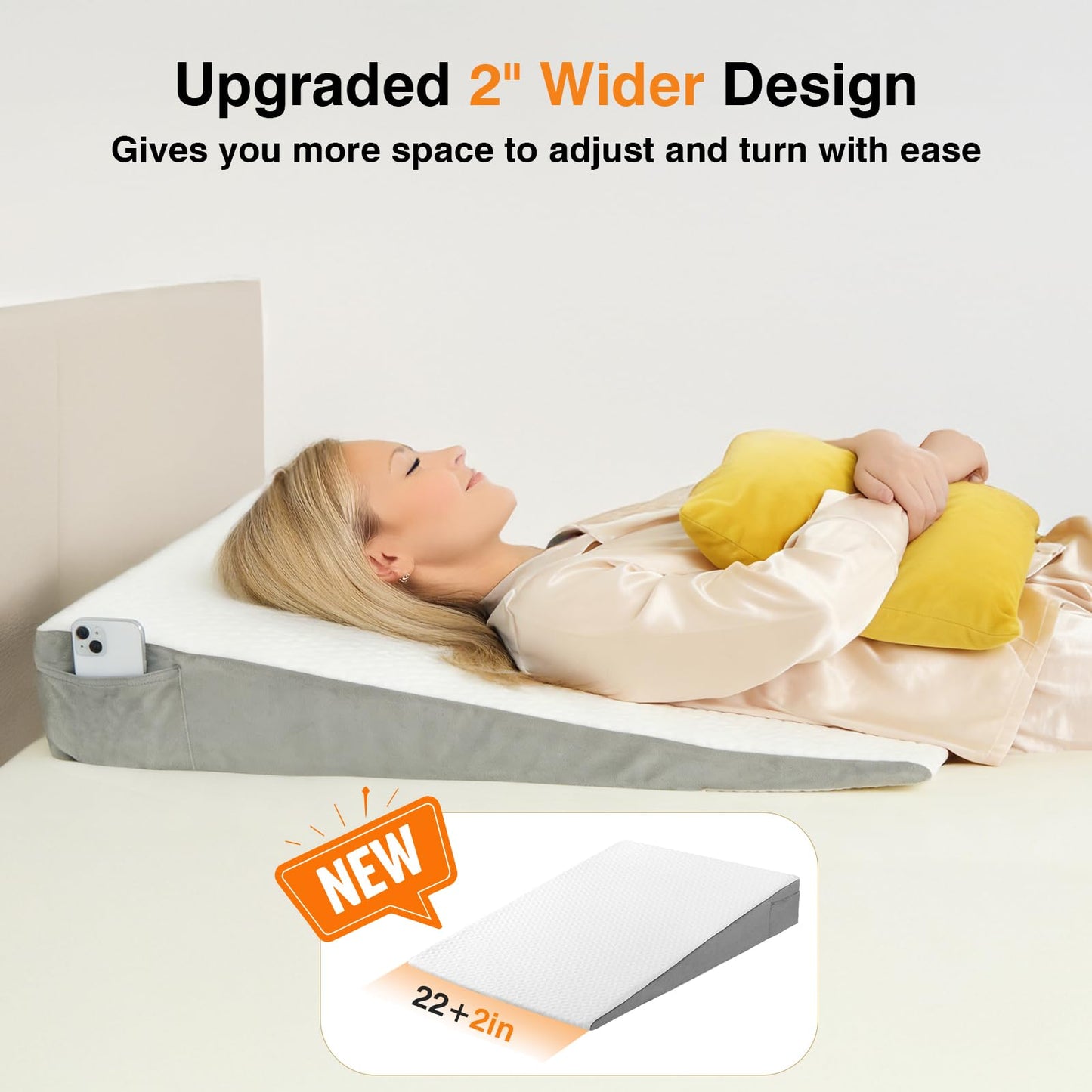 Vekkia King Bed Wedge Pillow for Headboard Gap, 0–6" Gap Filler with Side Pockets & Washable Cover, Gray 76"x10"x6"