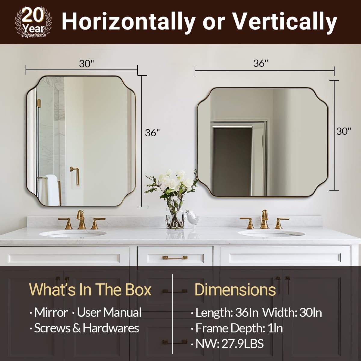 ANDY STAR Unique Rectangle Wall Mirror, 24"x32" Black Mirror, Modern Mirror with Aesthetic Scalloped Edge Design Ideal for Bathroom, Bedroom or Entryway, Thin Frame Deep 1’’