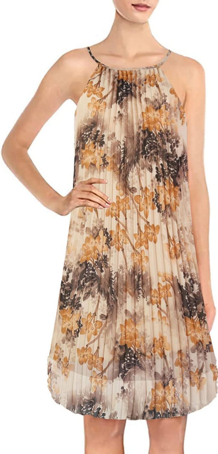 Ellames 2026 Summer Pleated Casual Swing Dress with Belt