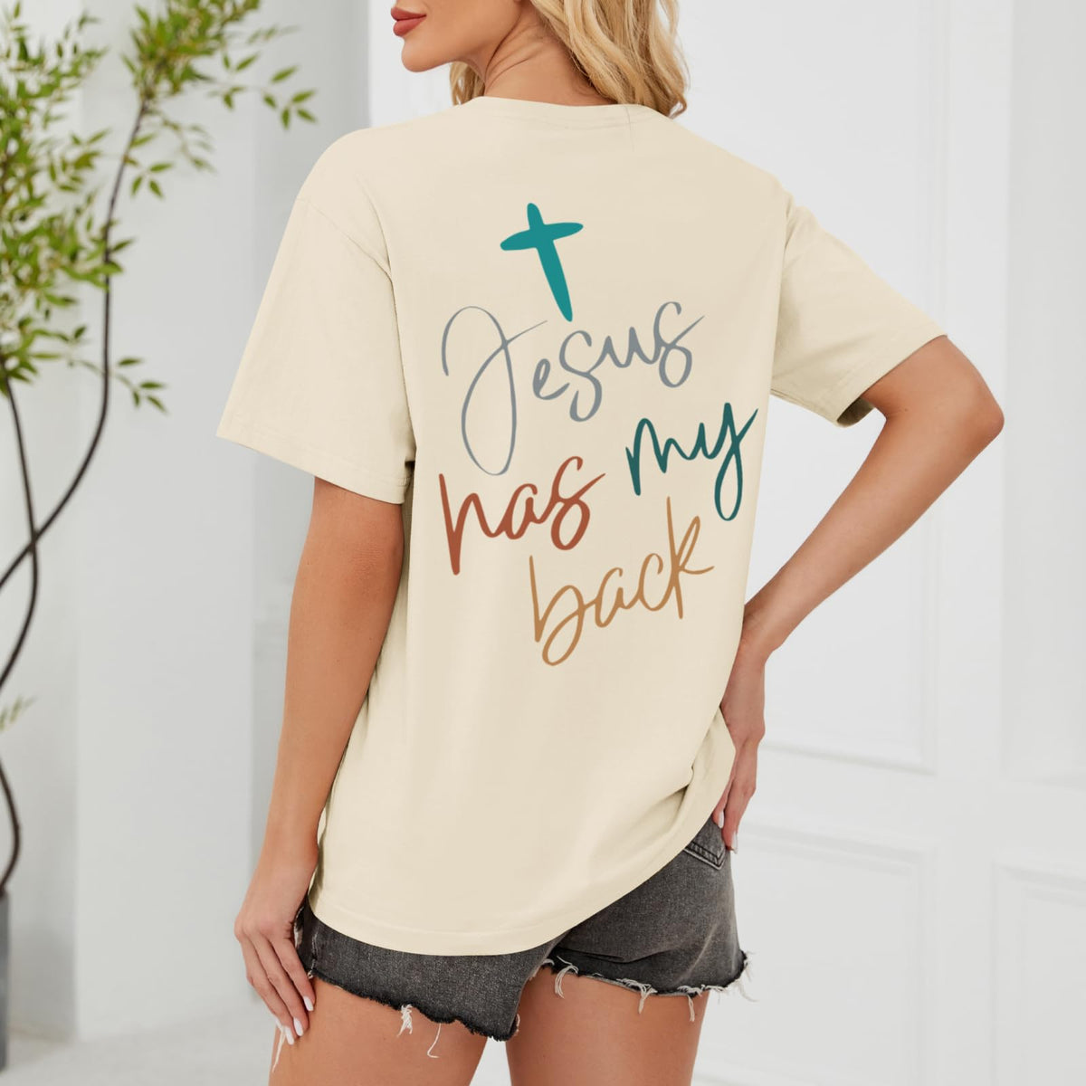 Tuislay Christian Shirts for Women Jesus Has My Back