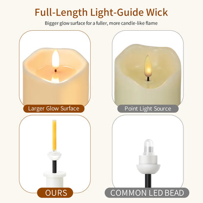 ANGELLOONG Gold Candles for Bathroom Decor, Glass Flameless Candles with Remote, Battery Operated LED Pillar Fake Candles with Timer for Christmas Home Fireplace Mantle Fall Decor