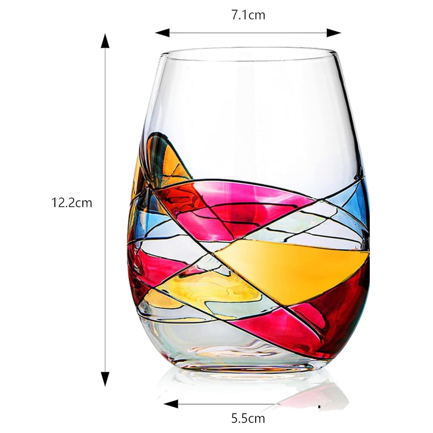 Artisanal Hand Painted Stemless Wine Glasses - Everyday Celebrations, Gift Idea for Wife, Mom, Valentine, Holiday Renaissance Romantic Stain-glassed Windows, 2 Set - Gift Idea Birthday, Housewarming
