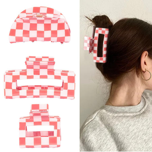 Vintage Checkered Y2K Hair Barrettes, Aesthetic 3Pcs Claw Clips for Women and Girls