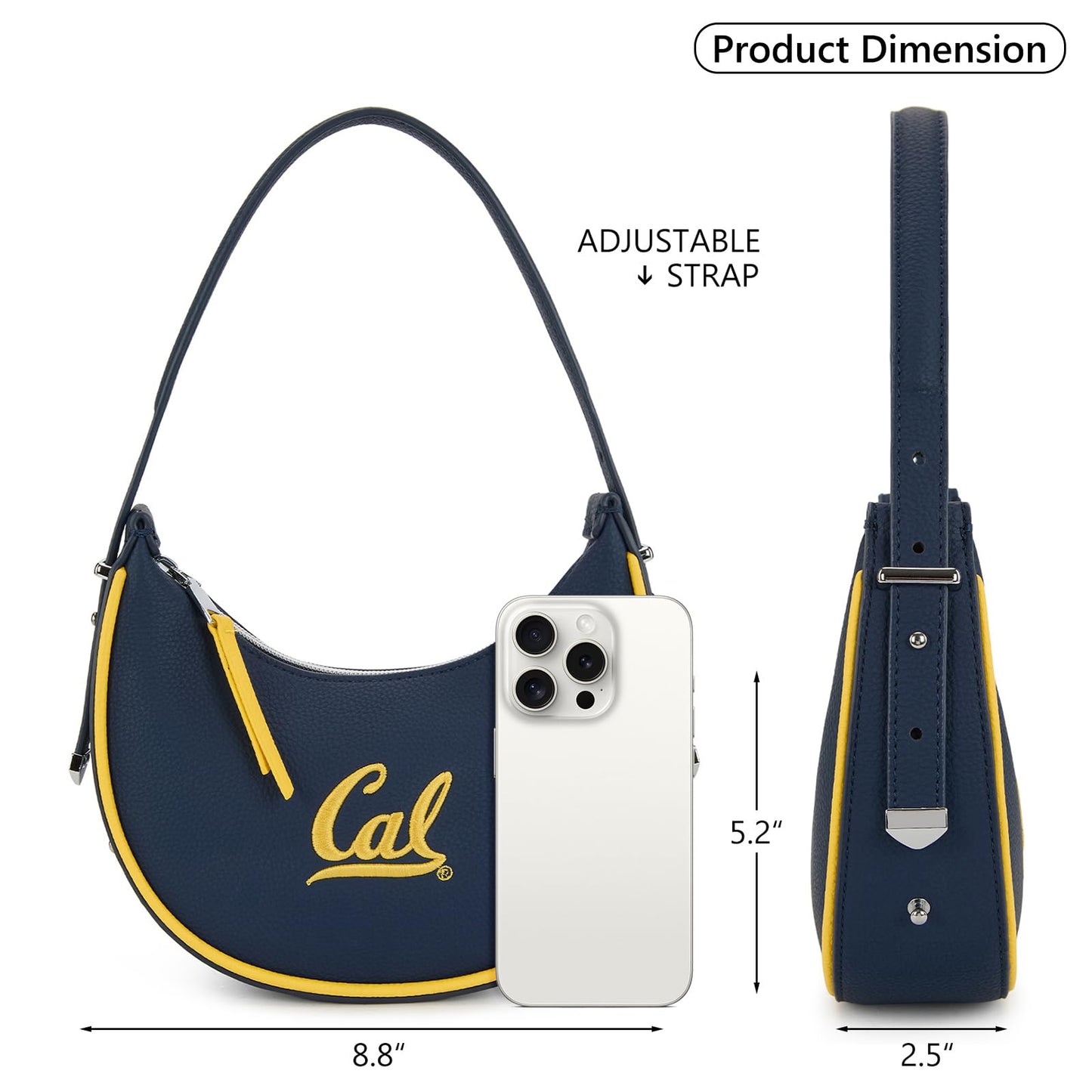 NCAA Crescent Shoulder Bag for Women, Half Moon Clutch Purses for Birthday/Graduation Gifts