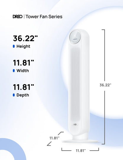 DREO Tower Fan for Bedroom, 2026 Upgraded DC Motor, 28ft/s High Velocity, 20dB Ultra Quiet Standing Fan, 8 Speeds 4 Modes, 90° Oscillating Bladeless Fan for Indoors, Floor Fans with Remote, Black