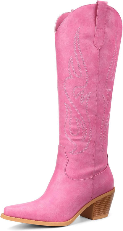Western Knee High Wide Calf Cowgirl Boots