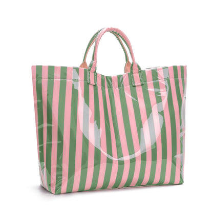 Striped PVC Tote Bag Large Glossy