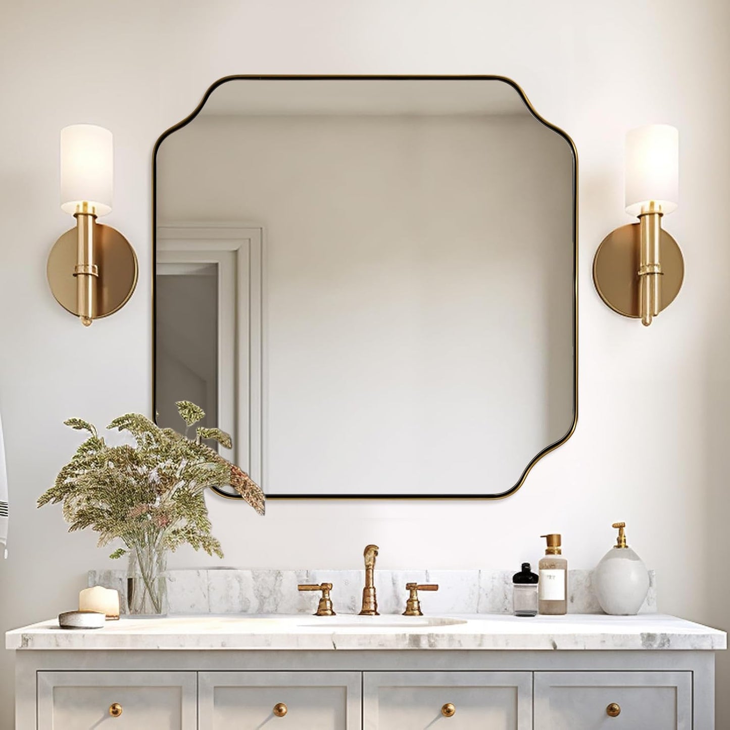 ANDY STAR Unique Rectangle Wall Mirror, 24"x32" Black Mirror, Modern Mirror with Aesthetic Scalloped Edge Design Ideal for Bathroom, Bedroom or Entryway, Thin Frame Deep 1’’