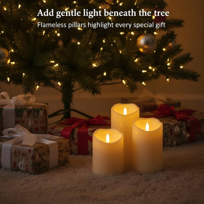 ANGELLOONG Gold Candles for Bathroom Decor, Glass Flameless Candles with Remote, Battery Operated LED Pillar Fake Candles with Timer for Christmas Home Fireplace Mantle Fall Decor