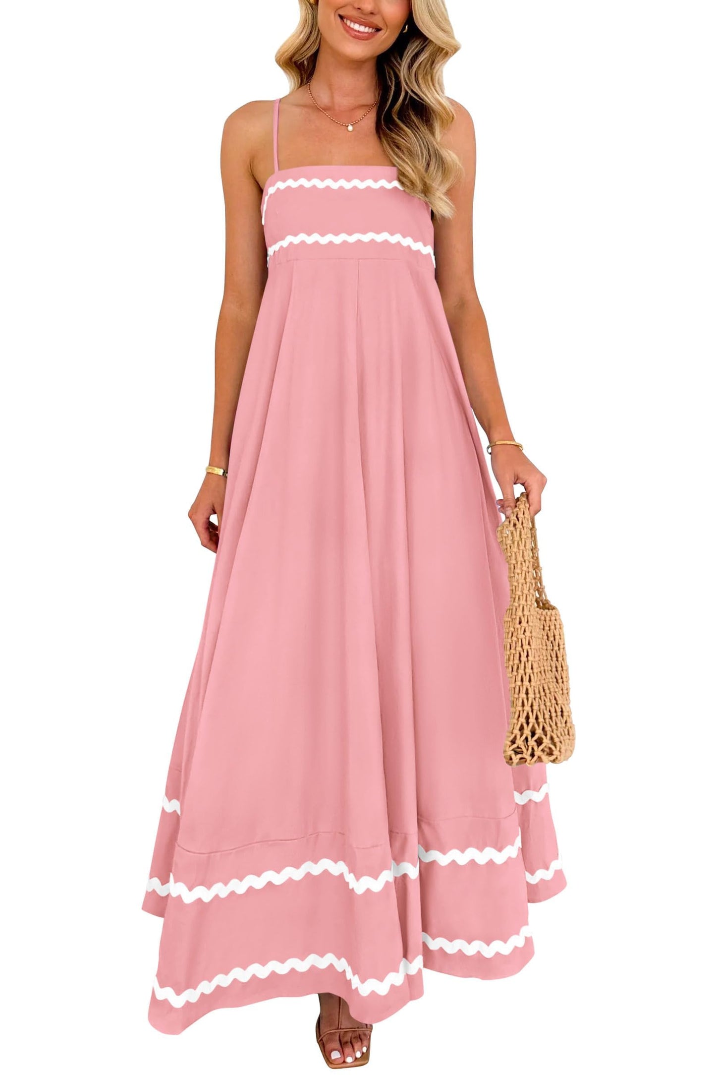PRETTYGARDEN Women's Summer Spaghetti Strap Boho Maxi Dress