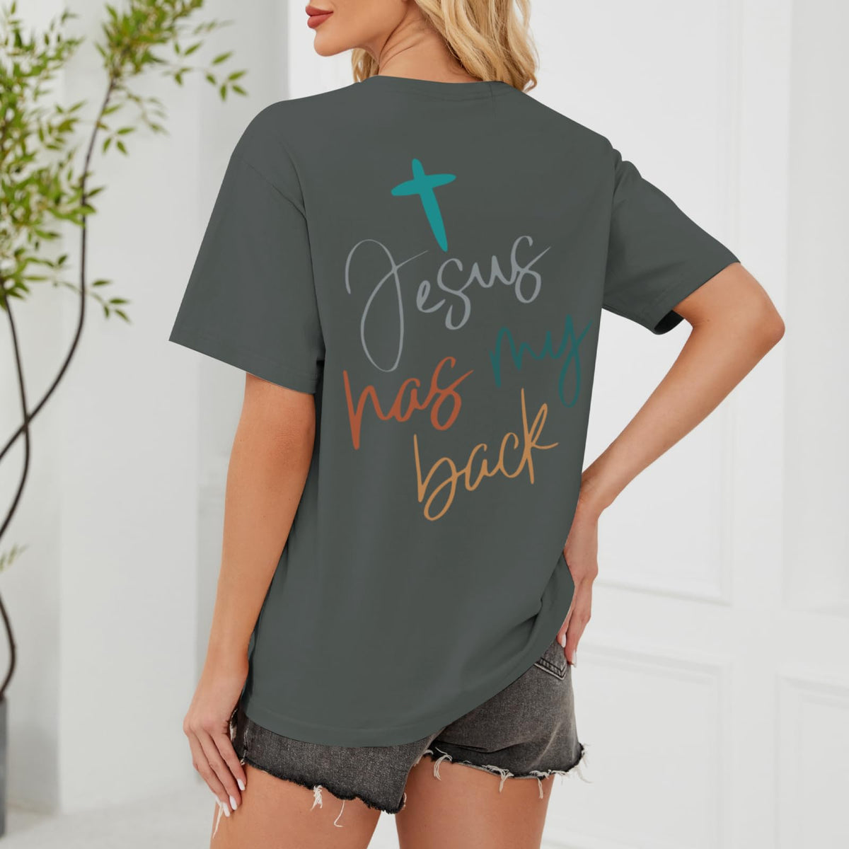 Tuislay Christian Shirts for Women Jesus Has My Back
