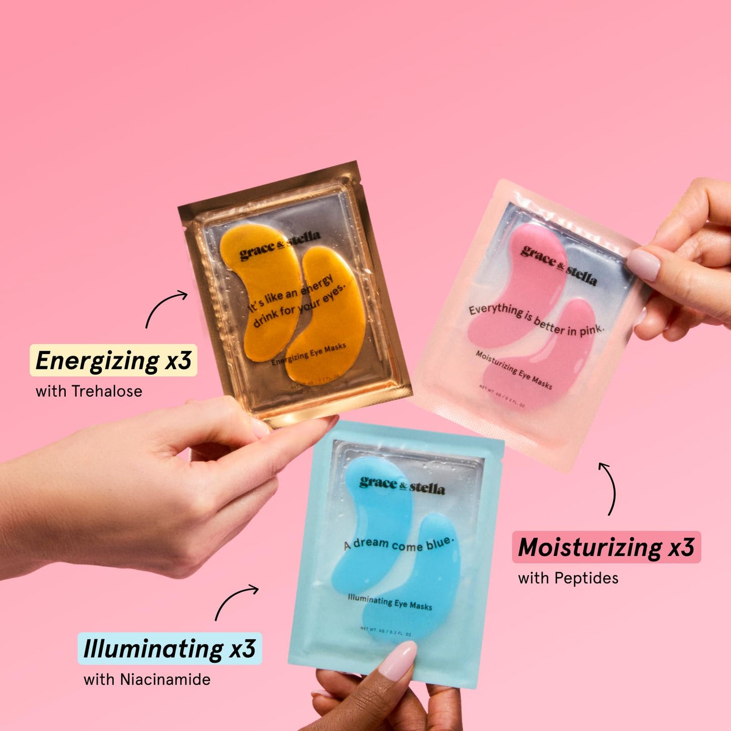 grace & stella New Brightening Eye Patches for Dark Circles (24 Pairs) - Vitamin C Under Eye Patches for Puffiness - Perfect Gifts for Women & Morning Skin Care Routine, Vegan Under Eye Mask