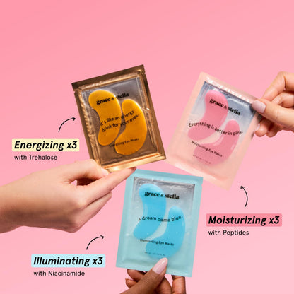 grace & stella New Brightening Eye Patches for Dark Circles (24 Pairs) - Vitamin C Under Eye Patches for Puffiness - Perfect Gifts for Women & Morning Skin Care Routine, Vegan Under Eye Mask