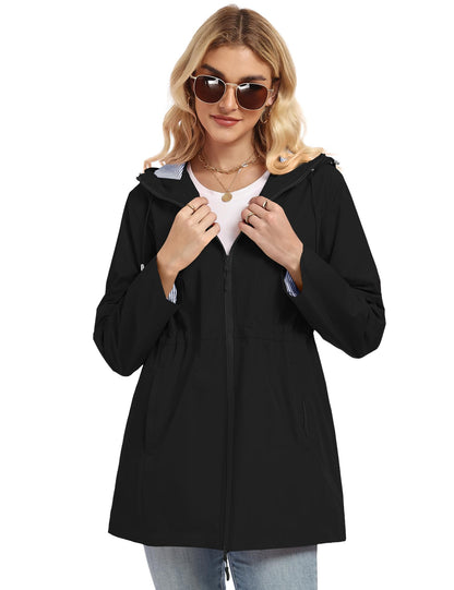 TCOT Rain Jacket Women Lined Raincoats Waterproof Hooded Long Trench Coat