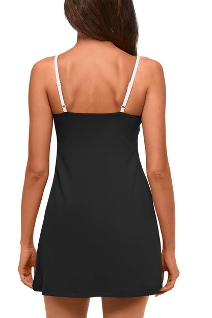 Yanekop Womens Tennis Dress with Built in Shorts Spaghetti Strap Dresses | Athletic Dress with Shorts, Comfy Soft Golf Dress, V Neck Sleeveless, Casual Workout Active Outfits