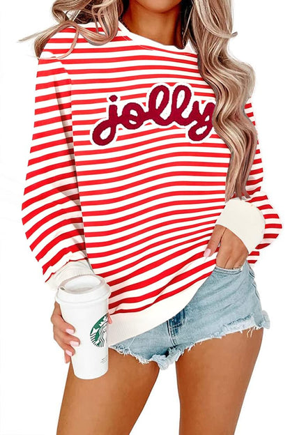 Christmas Sweatshirts For Women Jolly Glitter Patch Striped Sweater