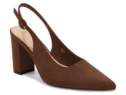 Womens Slingback Block Heels Pointed Closed Toe Work Dress Shoes