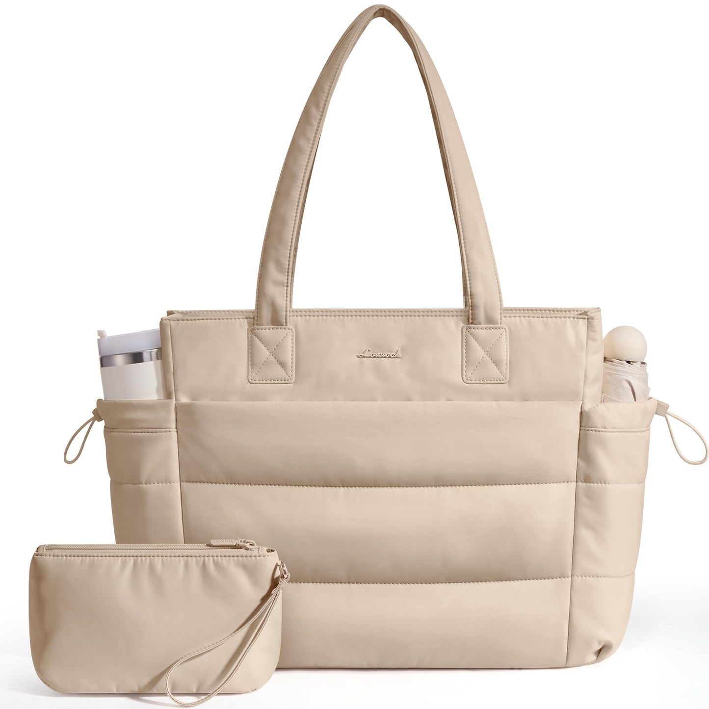 Lovevook Tote Bag for Women with Giant Tumbler Holder Pocket, Puffer Work Travel Laptop Handbag with Zipper for Nurse Teacher