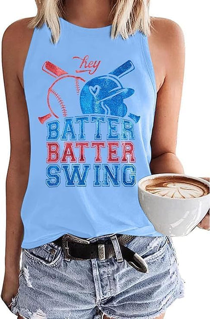 MHTOR Baseball O-Neck Tank Women Print Baseball Tanks Cute Workout Graphic Casual Summer Sleeveless Vest Top
