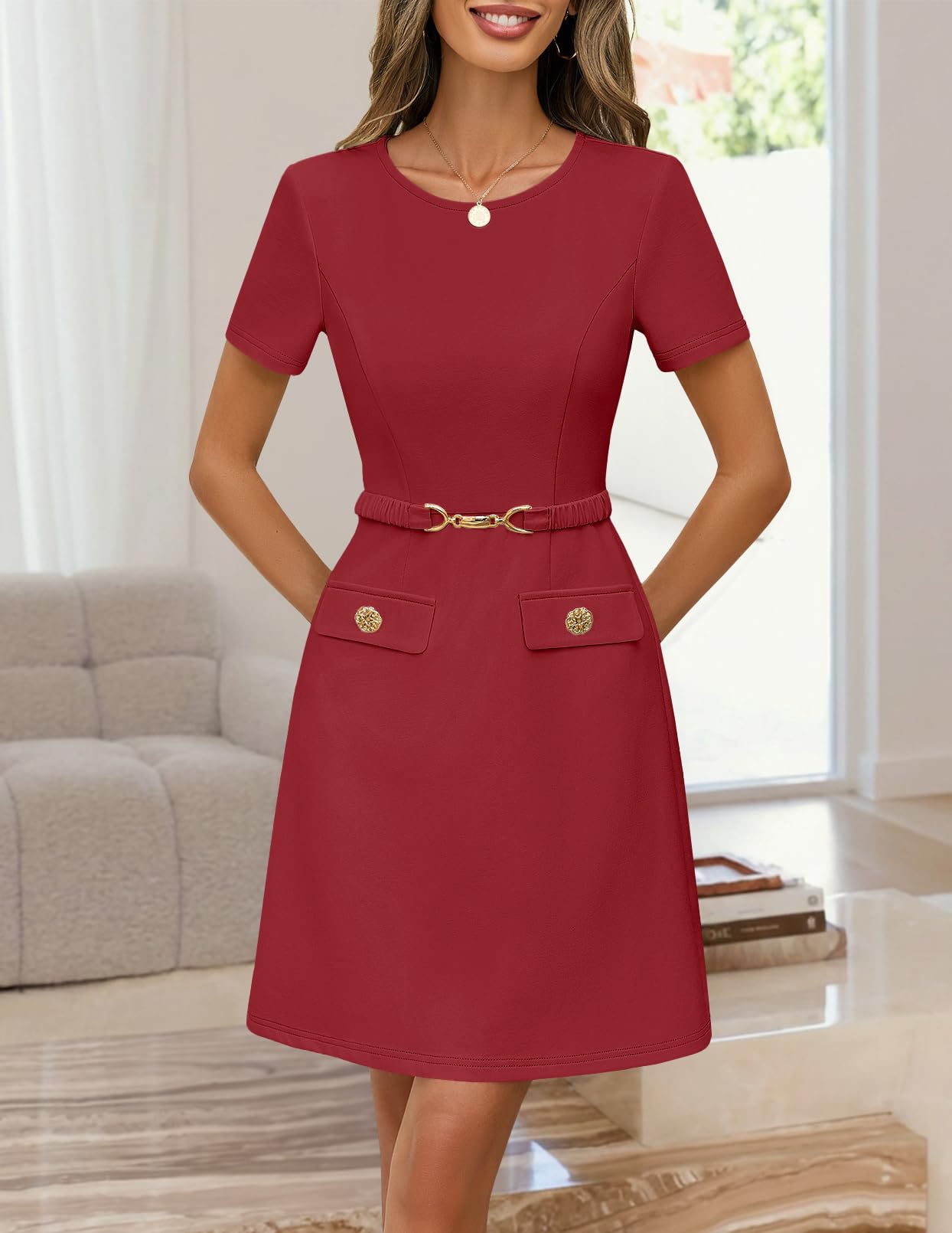 MEROKEETY Women's Summer Business Casual Work Office Mini Dress