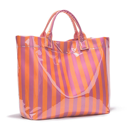 Striped PVC Tote Bag Large Glossy