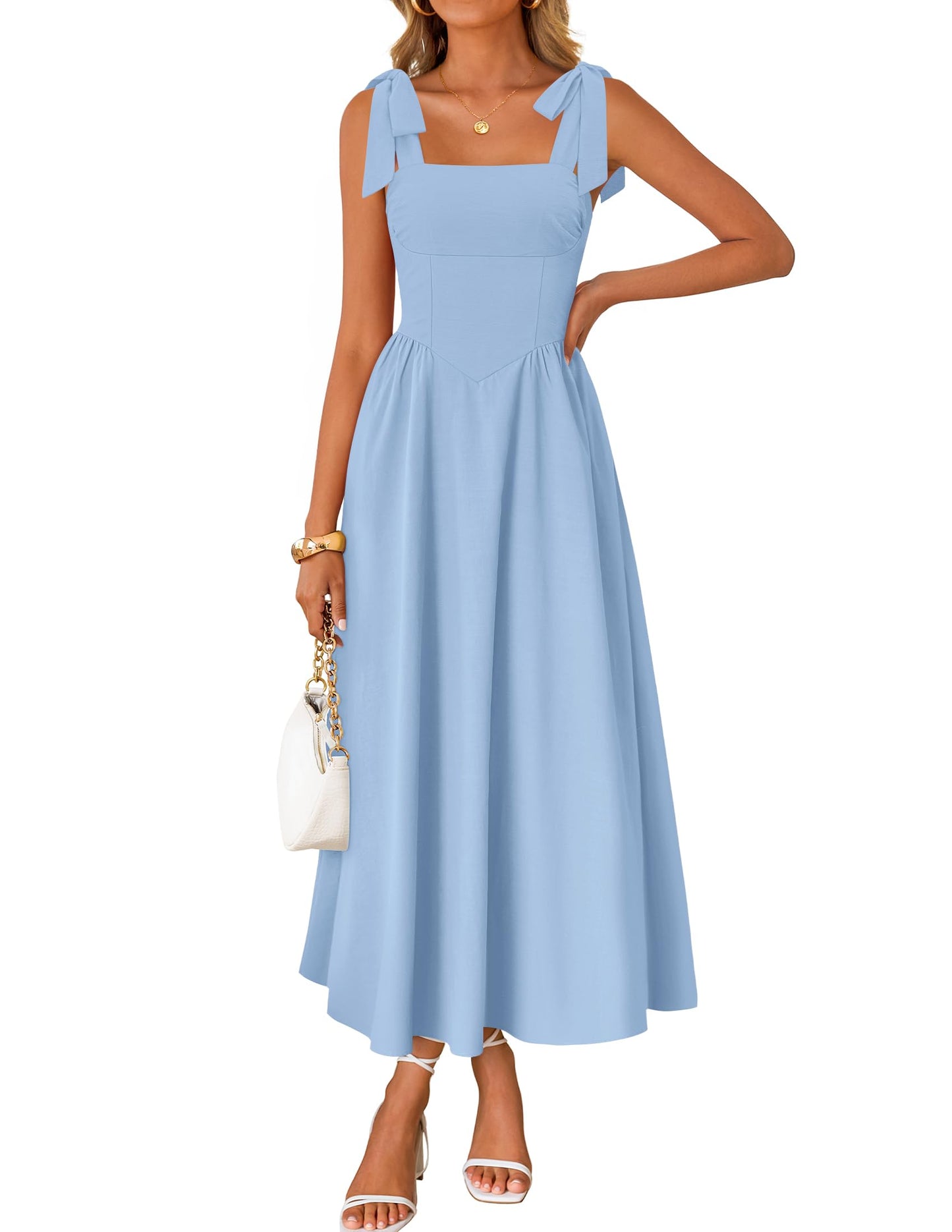 ZESICA Women's Summer Tie Shoulder Wedding Guest Maxi Dress