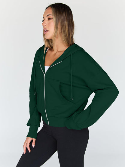 Trendy Queen Womens Zip Up Hoodie Lightweight Sweatshirt Drop Shoulder Casual Athletic Jacket