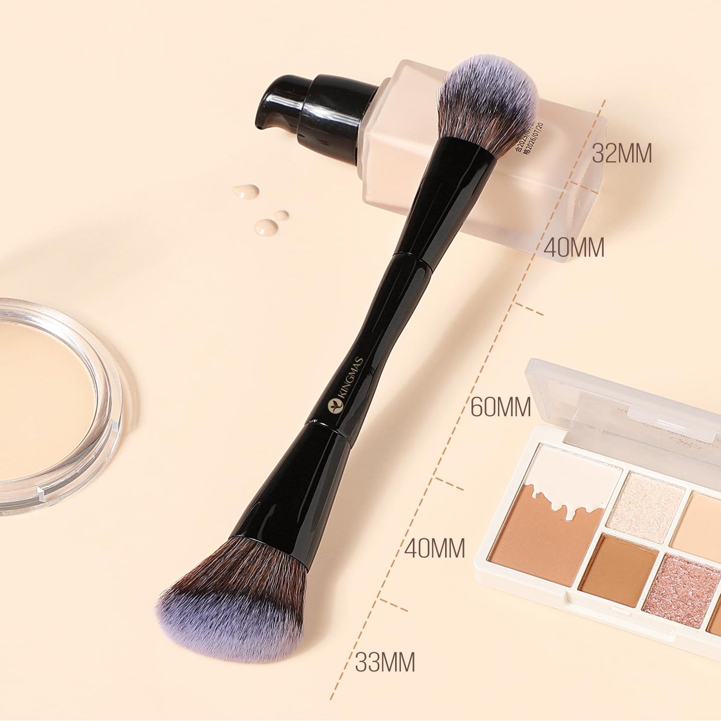 KINGMAS Foundation Makeup Brush, Double Ended Bronzer Brush Angled & Round Contour Brushes for Beauty Blending Liquid Powder, Concealer Cream Cosmetics Blush (Brown)