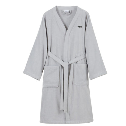 Lacoste Classic Pique Bath Robe, 100% Soft Cotton Terry, Unisex Adult Bathrobe, Absorbent & Quick Drying, One Size Fits Most