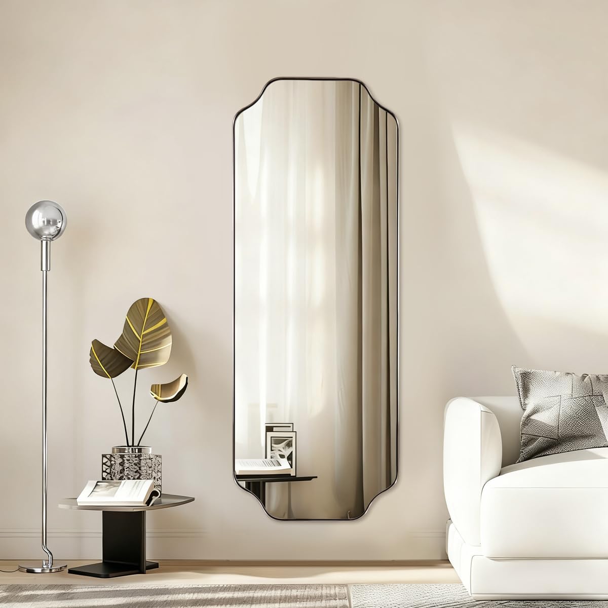 ANDY STAR Unique Rectangle Wall Mirror, 24"x32" Black Mirror, Modern Mirror with Aesthetic Scalloped Edge Design Ideal for Bathroom, Bedroom or Entryway, Thin Frame Deep 1’’