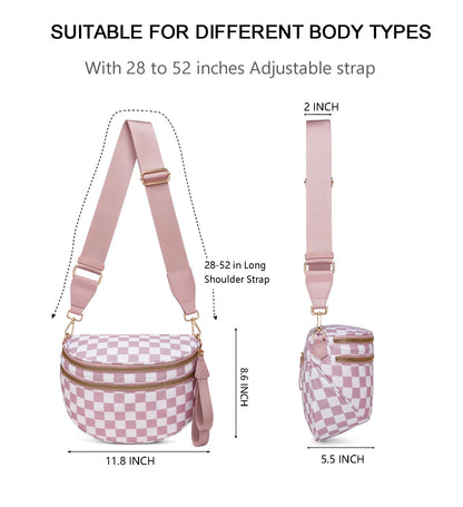 Pure Colour Crossbody Bum Bags for Women Spacious Checkered Cross body Bag Nylon Trendy Fanny Pack for Travel
