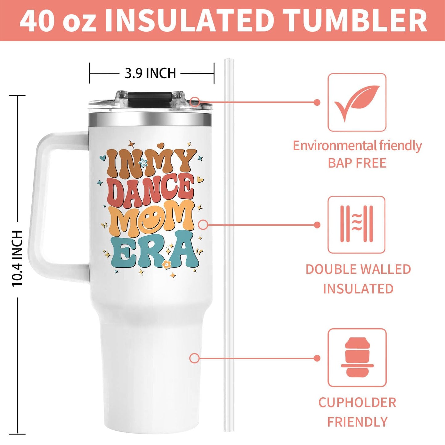 40oz Baseball Mom Tumbler, Christmas Holiday Gifts for Baseball Lovers