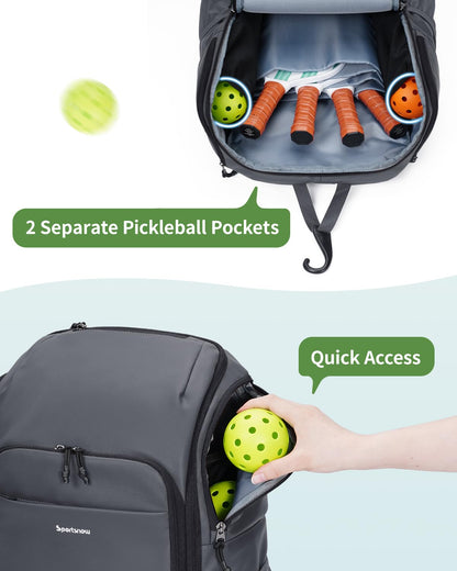 sportsnew Waterproof Pickleball Bag Men Women W/Shoe Compartment Fence Hook