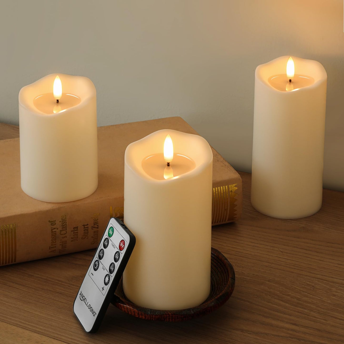 ANGELLOONG Gold Candles for Bathroom Decor, Glass Flameless Candles with Remote, Battery Operated LED Pillar Fake Candles with Timer for Christmas Home Fireplace Mantle Fall Decor