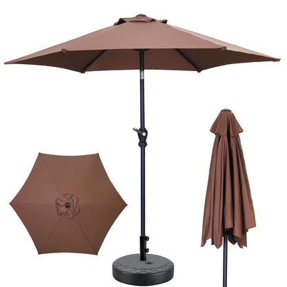 GDY 7.5ft Tassel Patio Umbrella and Matching Base, Outdoor Table Umbrella with 18 LED Lights,Market Umbrella with 6 Sturdy Ribs, with Push Button Tilt and Crank, Bright White