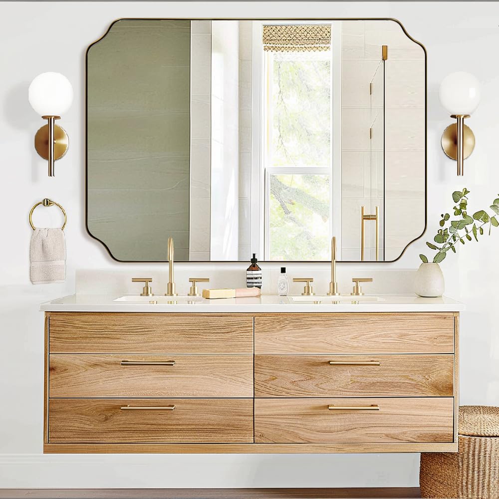 ANDY STAR Unique Rectangle Wall Mirror, 24"x32" Black Mirror, Modern Mirror with Aesthetic Scalloped Edge Design Ideal for Bathroom, Bedroom or Entryway, Thin Frame Deep 1’’
