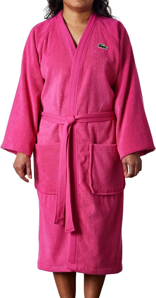 Lacoste Classic Pique Bath Robe, 100% Soft Cotton Terry, Unisex Adult Bathrobe, Absorbent & Quick Drying, One Size Fits Most