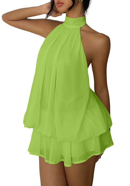 Women's Chiffon Halter Drop Waist Mini Dress Wedding Guest Dresses Ruffle Formal Club Holiday Brunch Outfits