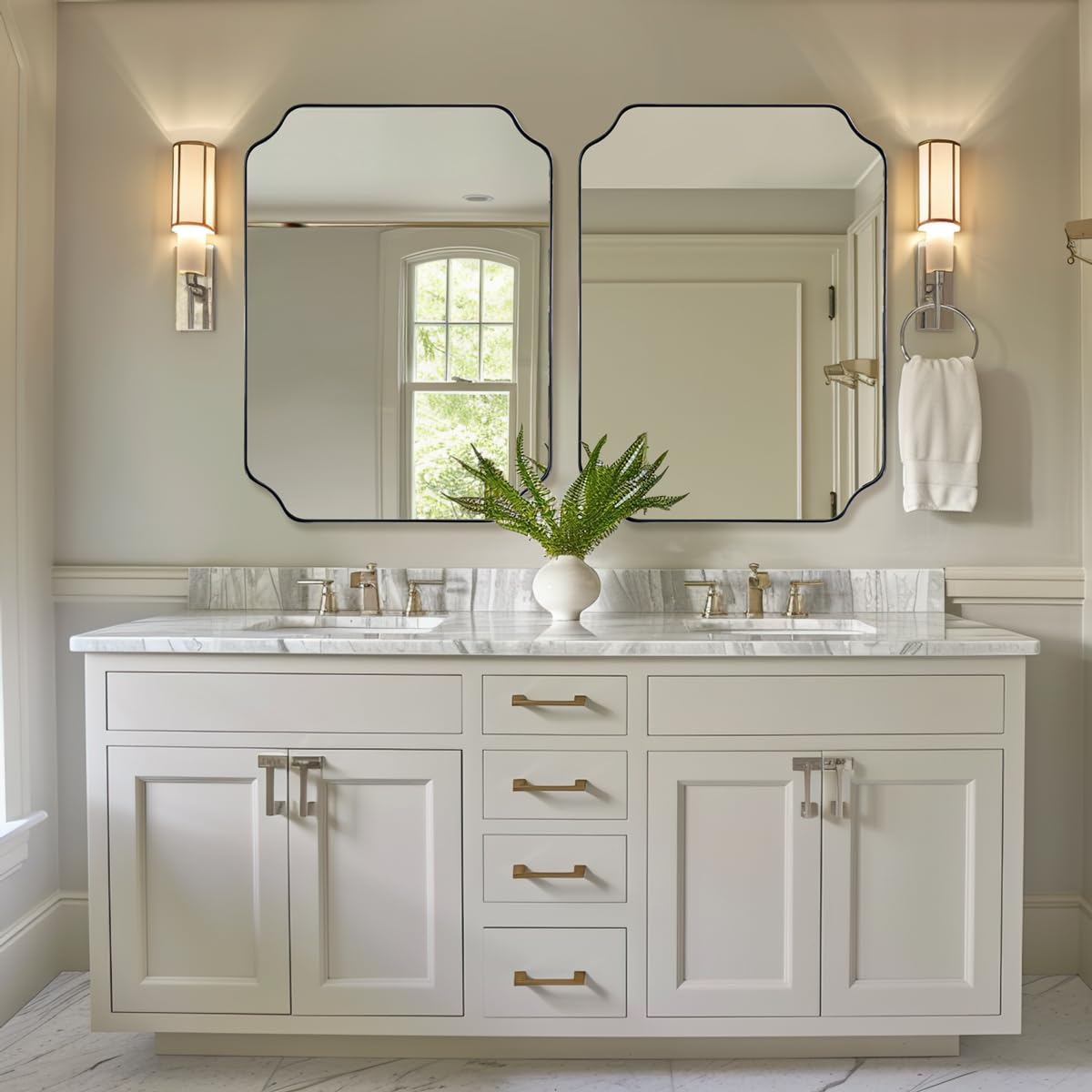 ANDY STAR Unique Rectangle Wall Mirror, 24"x32" Black Mirror, Modern Mirror with Aesthetic Scalloped Edge Design Ideal for Bathroom, Bedroom or Entryway, Thin Frame Deep 1’’