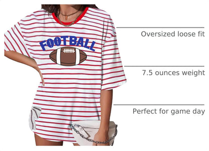 Football Shirts for Women Oversize Game Day T-Shirts Bow Side Split T-Shirt | Football Season Graphic Tee Tops Oversize Football Graphic Short Sleeve Tee Top