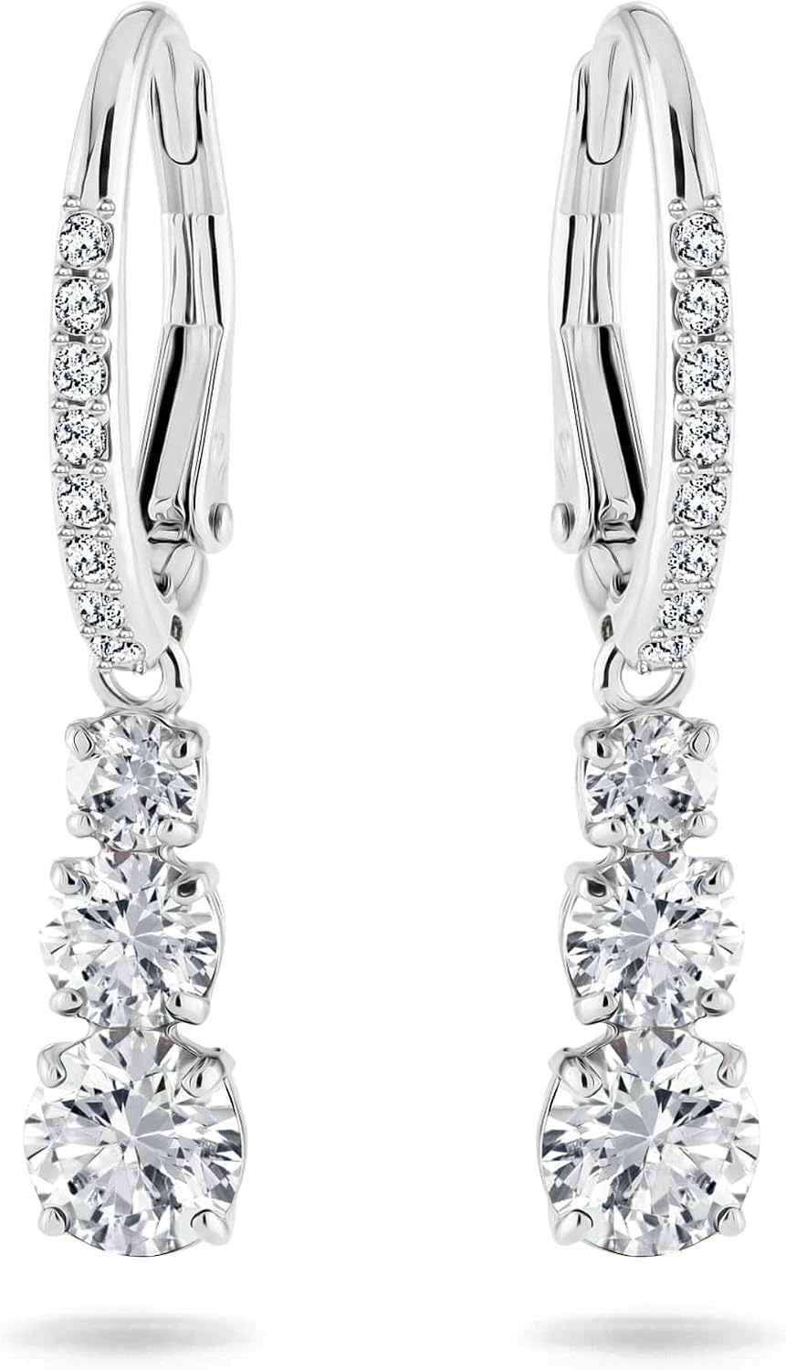 Swarovski Stilla Attract Trilogy Drop Pierced Earrings with White Crystals on a Rhodium Plated Setting with Hinged Closure