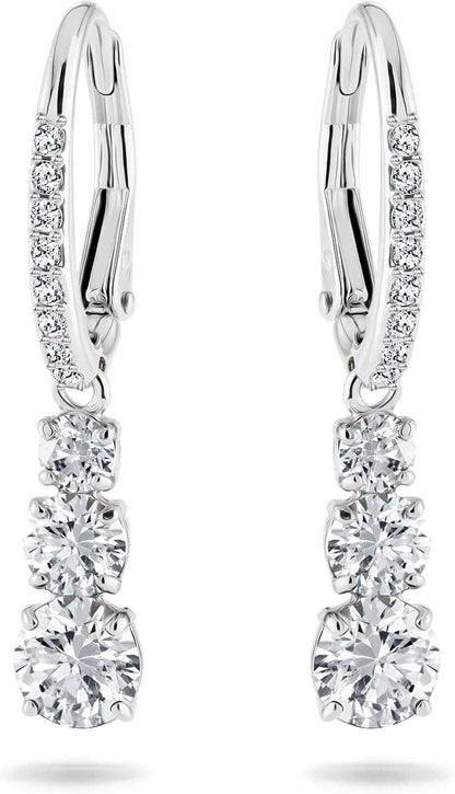 Swarovski Stilla Attract Trilogy Drop Pierced Earrings with White Crystals on a Rhodium Plated Setting with Hinged Closure