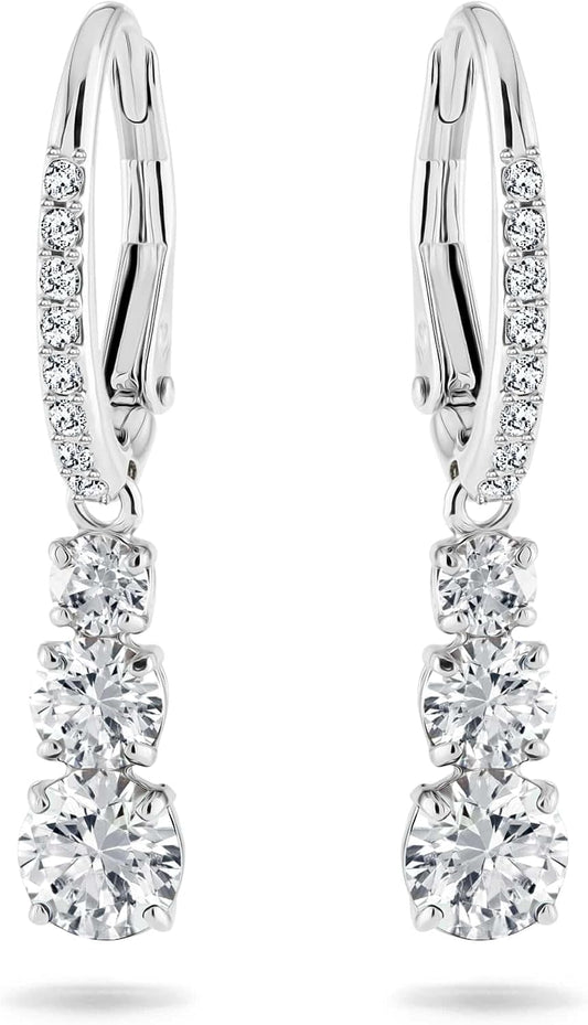 Swarovski Stilla Attract Trilogy Drop Pierced Earrings with White Crystals on a Rhodium Plated Setting with Hinged Closure