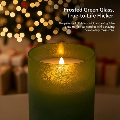 ANGELLOONG Gold Candles for Bathroom Decor, Glass Flameless Candles with Remote, Battery Operated LED Pillar Fake Candles with Timer for Christmas Home Fireplace Mantle Fall Decor