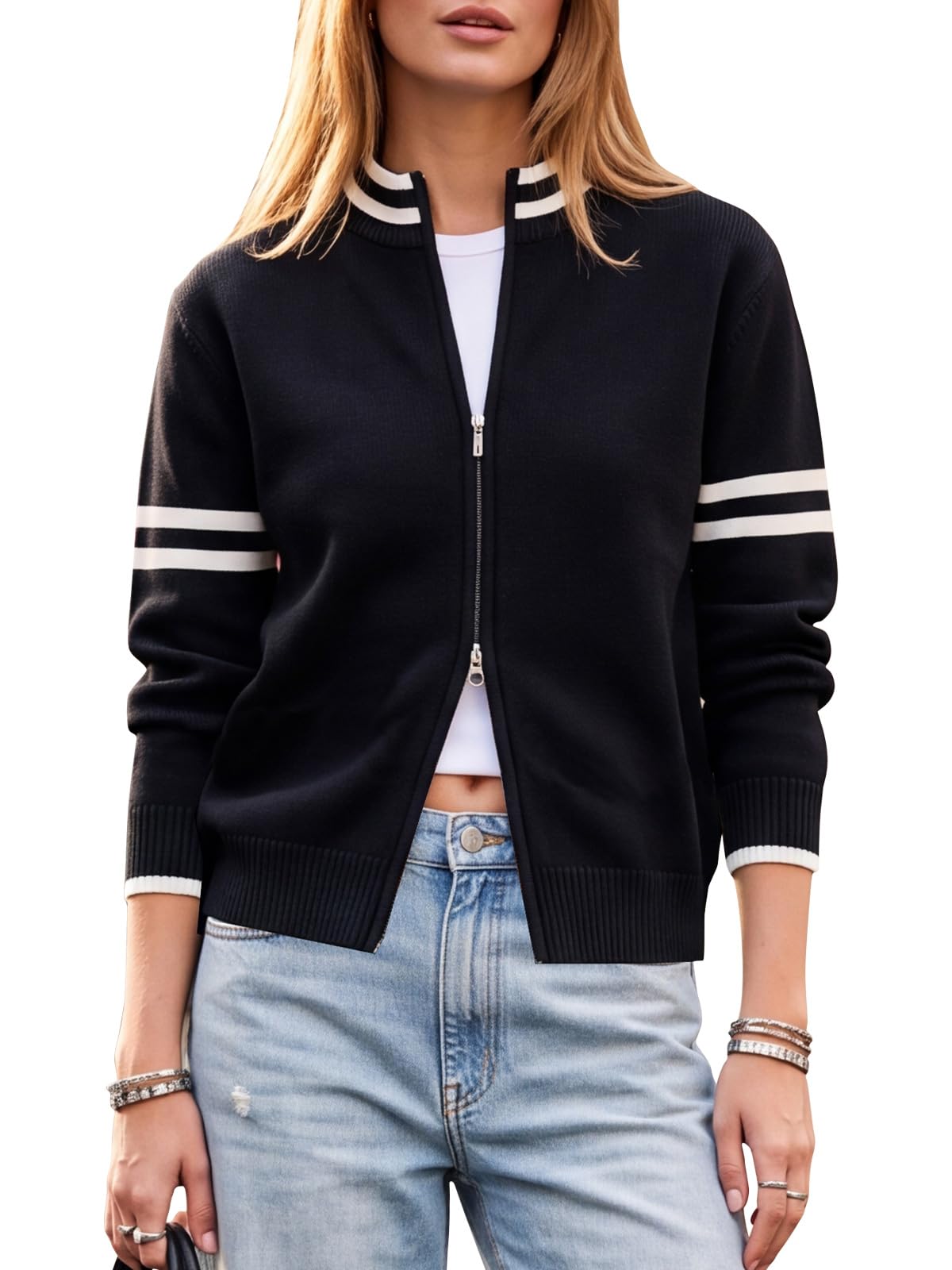 EXLURA Women Long Sleeve Zip Up