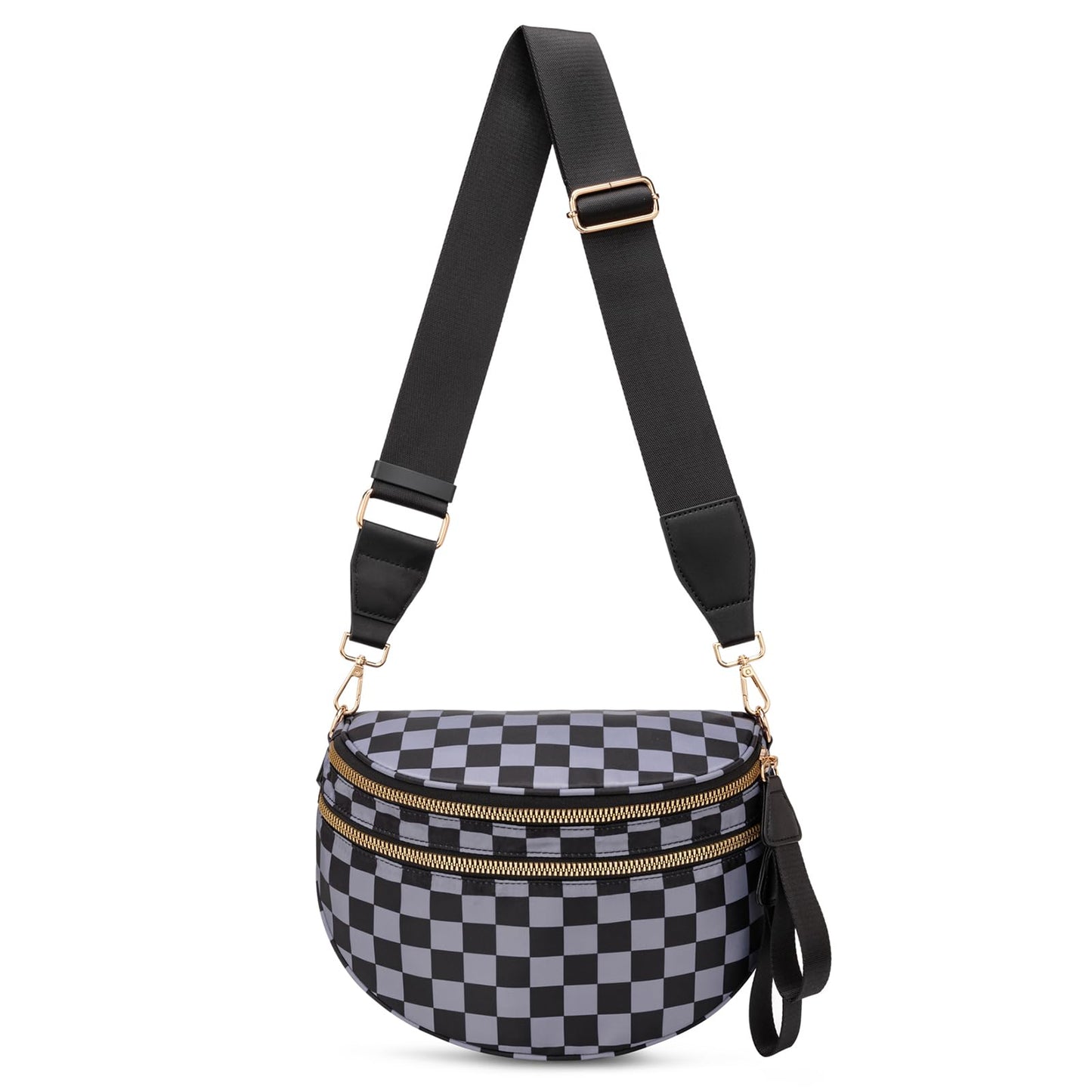 Pure Colour Crossbody Bum Bags for Women Spacious Checkered Cross body Bag Nylon Trendy Fanny Pack for Travel