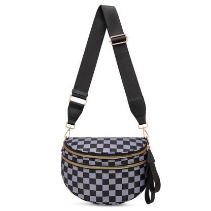 Pure Colour Crossbody Bum Bags for Women Spacious Checkered Cross body Bag Nylon Trendy Fanny Pack for Travel