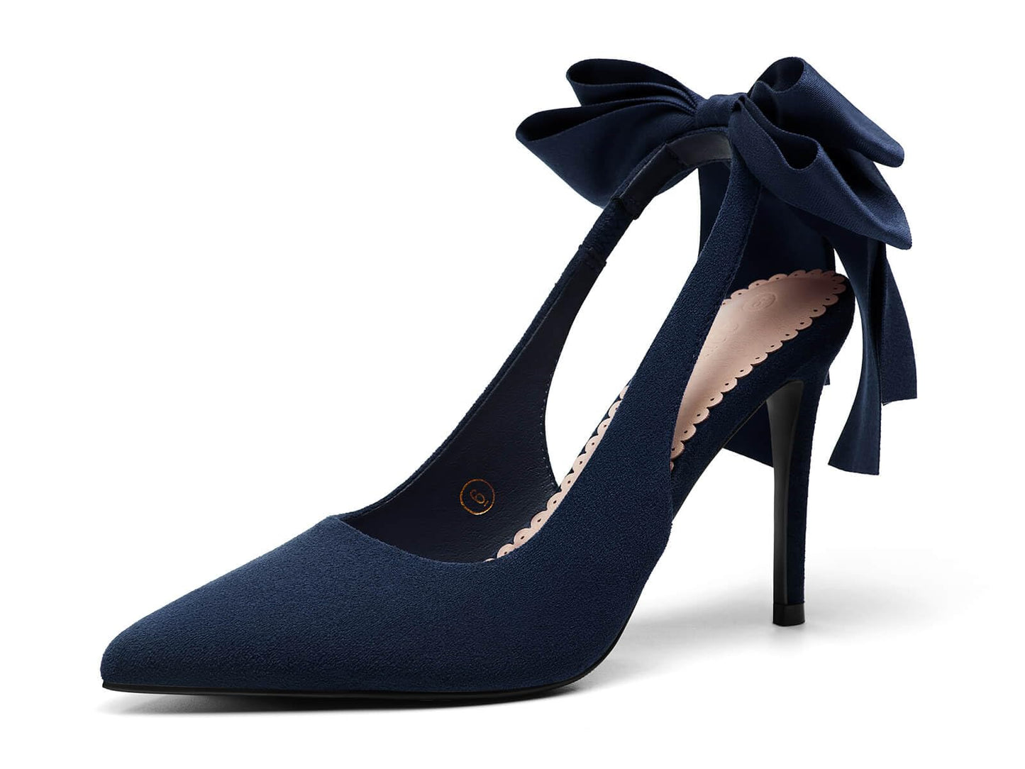 Coutgo Womens Slingback High Heels with Bow Closed Pointed Toe Wedding Bride Dress Shoes Satin Pumps