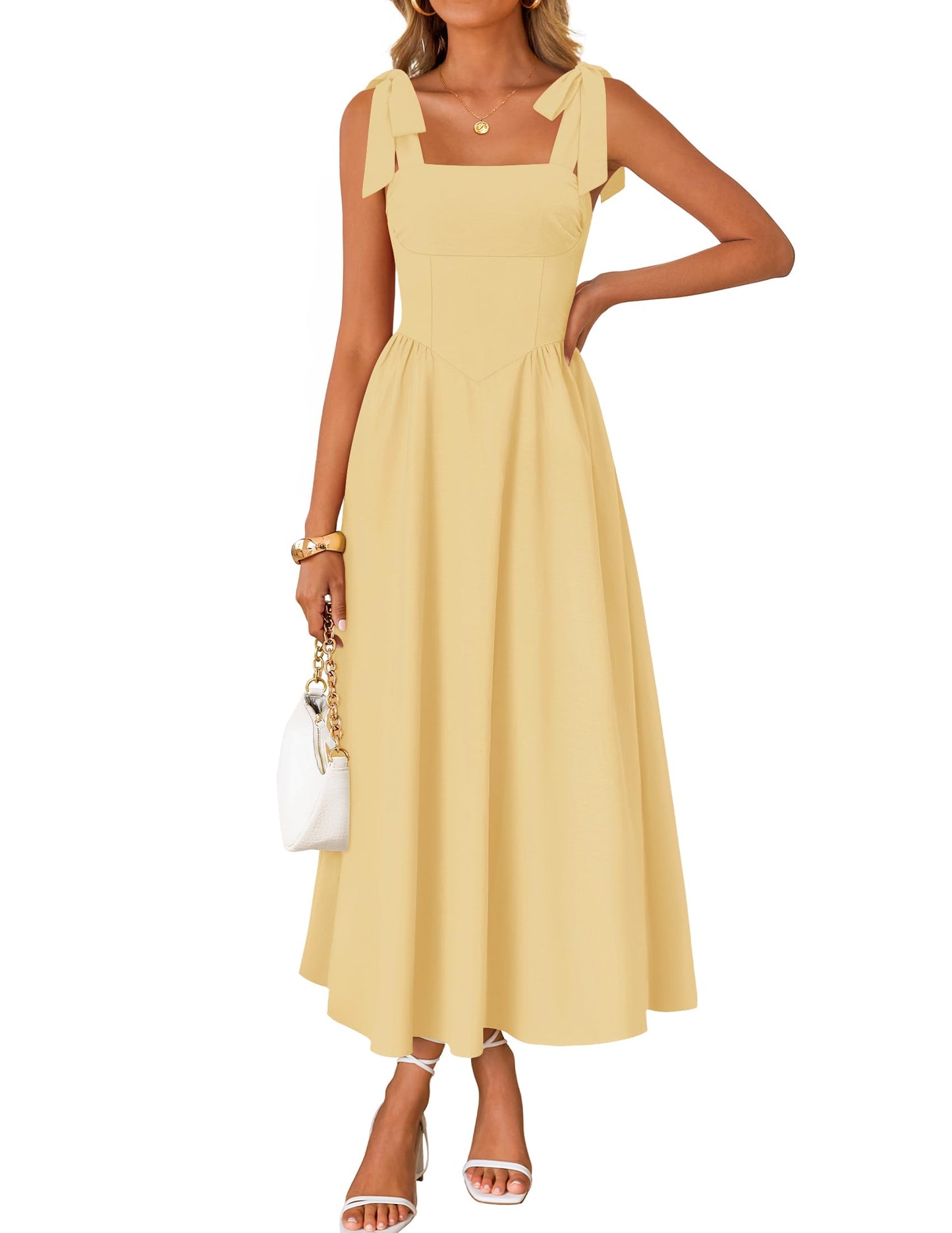 ZESICA Women's Summer Tie Shoulder Wedding Guest Maxi Dress