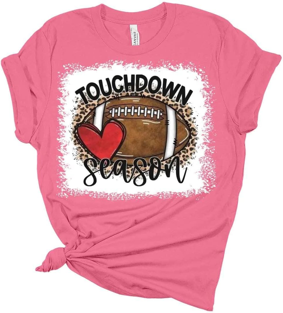 Football Shirts for Women Touchdown Season Tshirt Cute Leopard Bleach Print Fall Graphic Tees